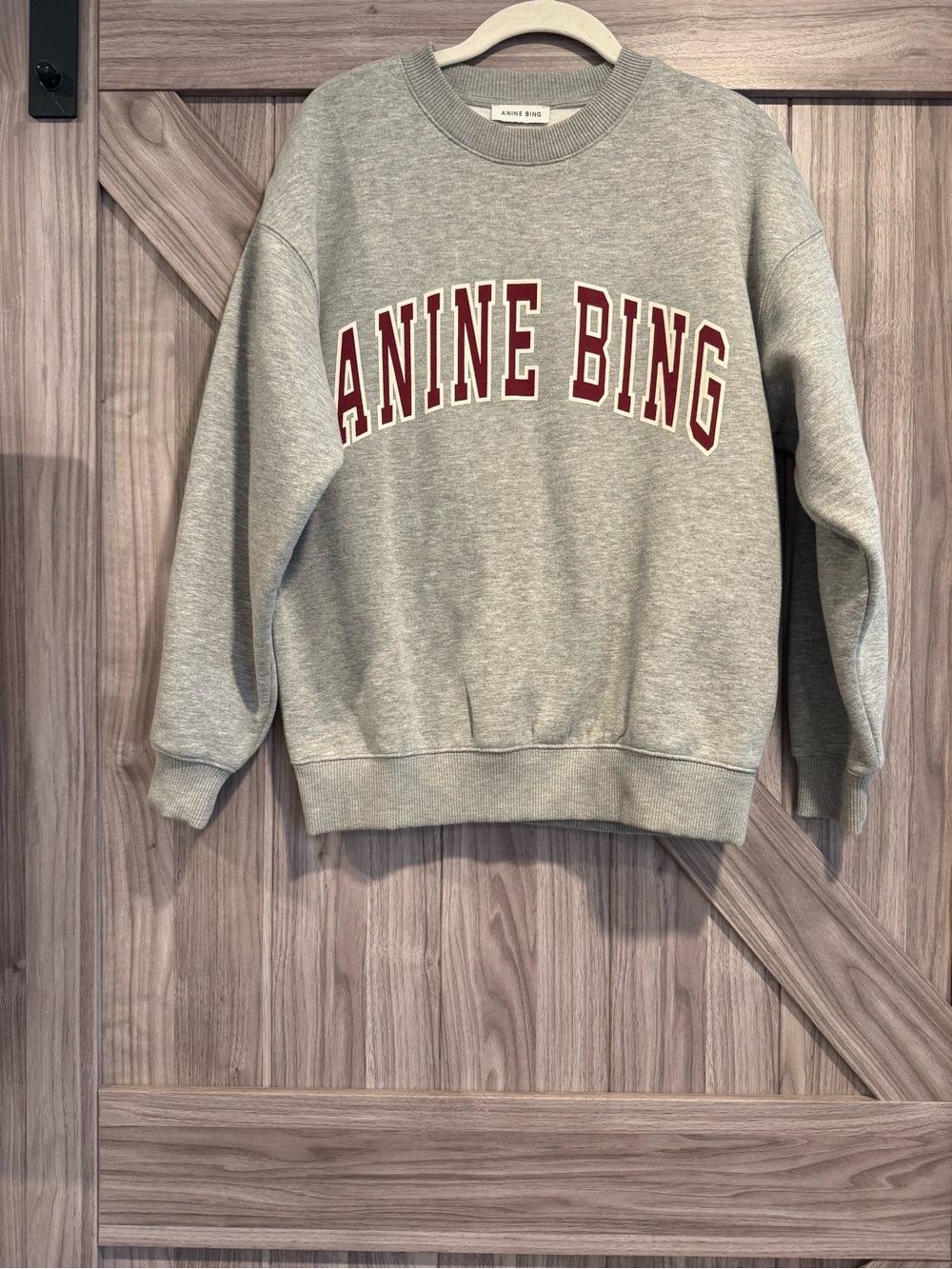 Anine Bing Grey Crew Sweatshirt with Maroon Arch Logo